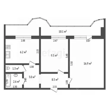 2-к кв. Самарская область, Самара ул. Агибалова, 68 (52.4 м)