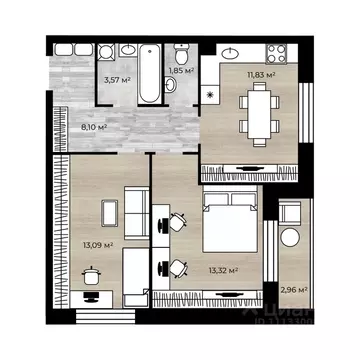 2-к кв. Ярославская область, Ярославль Аэропарк жилой комплекс (53.24 ...