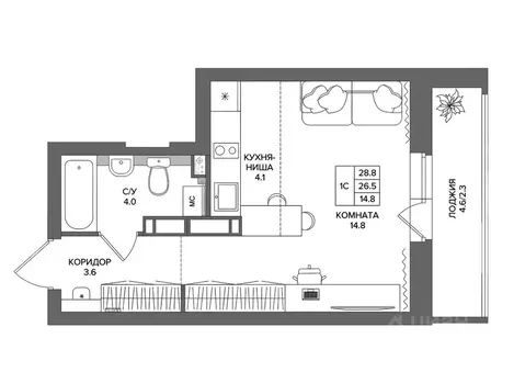 Студия Пермский край, д. Кондратово  (28.8 м)