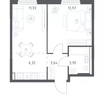 1-к кв. Башкортостан, Уфа ул. Минигали Губайдуллина, 8к9 (39.76 м)