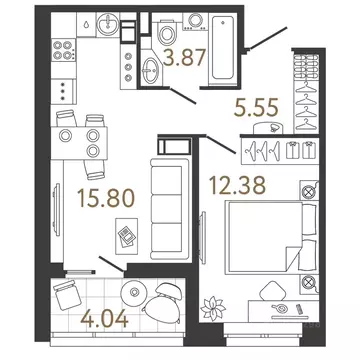 1-к кв. Санкт-Петербург Ультра Сити 3.0 жилой комплекс (37.6 м)