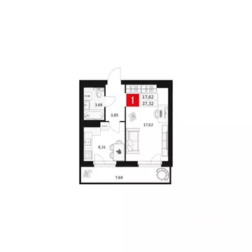 1-к кв. Башкортостан, Уфа ул. Большая Московская, 11 (37.32 м)