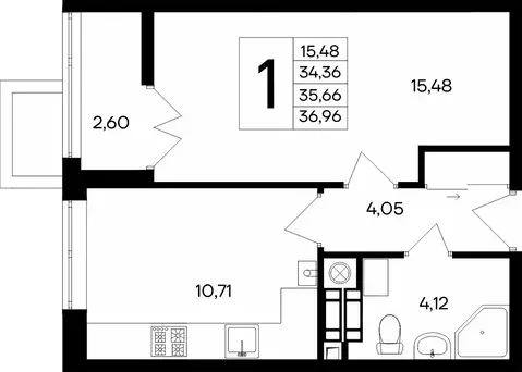 1-к кв. Крым, Евпатория Сезоны жилой комплекс (36.96 м)