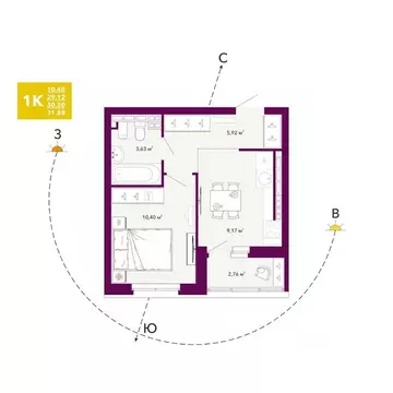 1-к кв. Свердловская область, Екатеринбург просп. Космонавтов, 103А ...