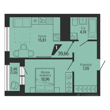 1-к кв. Свердловская область, Екатеринбург пер. Ученический, 4 (39.99 ...