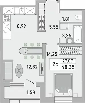 2-к кв. Башкортостан, Уфа Бакалинская ул., 9/1 (48.35 м)