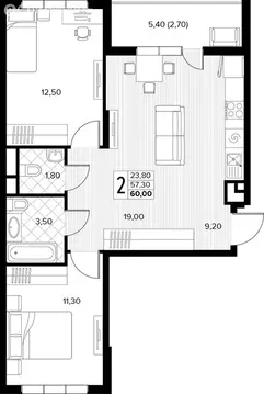 2-комнатная квартира: Сукко, жилой комплекс Кипарис (60 м)