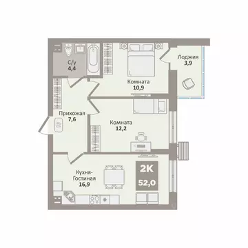 2-к кв. Курганская область, Курган Заозерный жилрайон, 12-й мкр, 2 ...