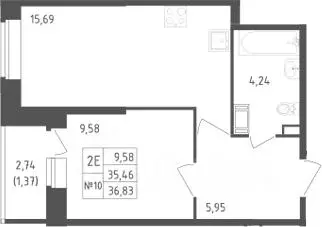 1-к кв. Санкт-Петербург ул. Гудиловская, 9 (36.83 м)