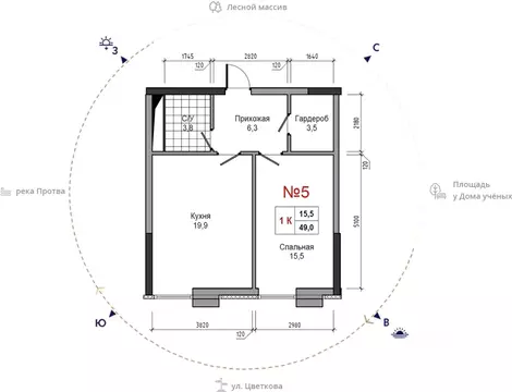 1-к кв. Калужская область, Обнинск ул. Усачева (49.0 м)