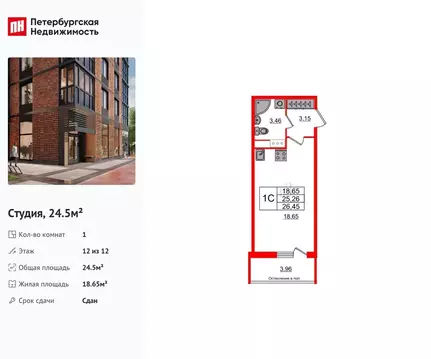 Студия Санкт-Петербург 1-й Предпортовый проезд, 1 (24.5 м)