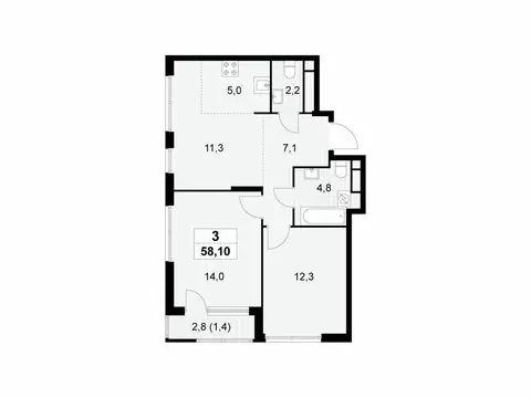 3-комнатная квартира: Москва, Бартеневская улица, 18к1 (58.1 м)