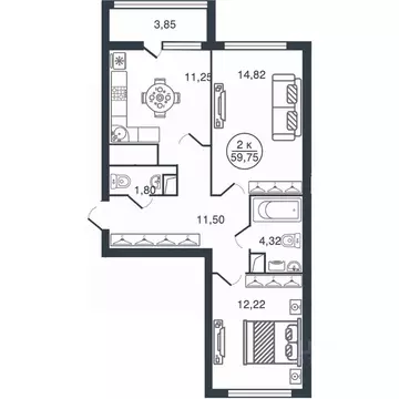 2-к кв. Тверская область, Тверь Бурашевское ш., 60 (59.75 м)