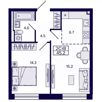 2-к кв. Хабаровский край, Хабаровск ул. Карла Маркса (45.24 м)