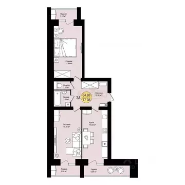 2-к кв. Марий Эл, Йошкар-Ола ул. Зарубина, 12 (77.08 м)