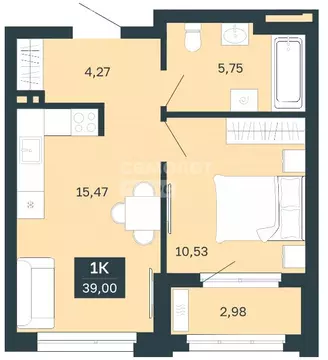 1-комнатная квартира: Екатеринбург, Монтёрская улица, 10Е (39 м)