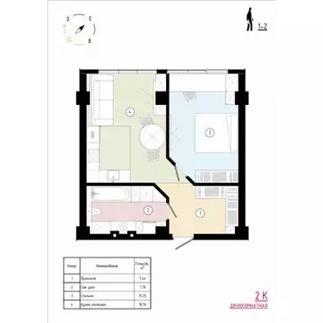 2-к кв. Приморский край, Владивосток Острогорный жилой комплекс (50.13 ...