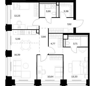 3-к кв. Москва Нова жилой комплекс, к3 (85.37 м)