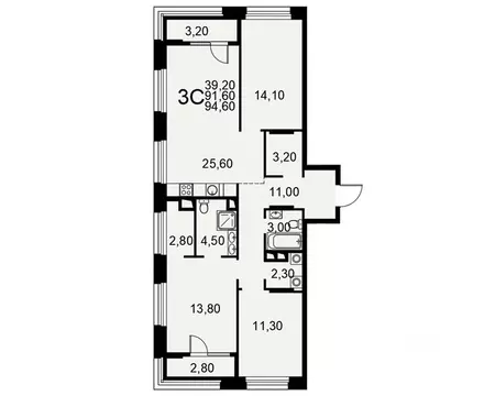 3-к кв. Рязанская область, Рязань Московское ш., 49к1 (91.6 м)