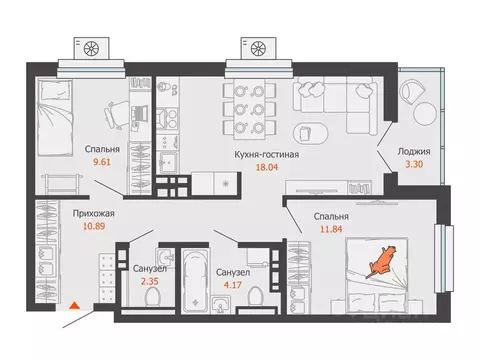 2-к кв. Удмуртия, Ижевск ул. Холмогорова, 121 (59.0 м)