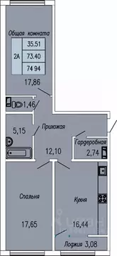 2-к кв. Чувашия, Чебоксары ул. П.В. Дементьева, 5 (74.9 м)