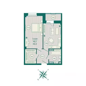 1-к кв. Приморский край, Владивосток Русская ул., 5А (49.3 м)