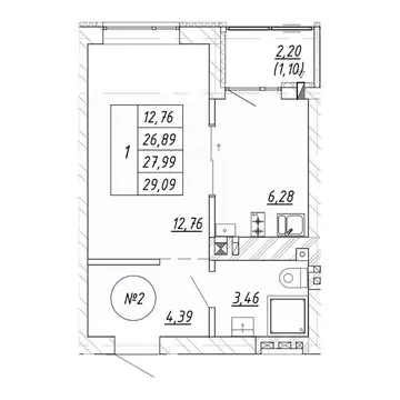 1-к кв. Калининградская область, Зеленоградск  (29.09 м)