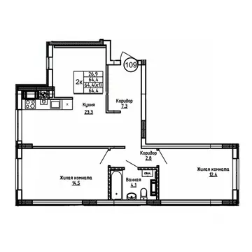 2-к кв. Калининградская область, Калининград ул. 1-я Большая окружная ...