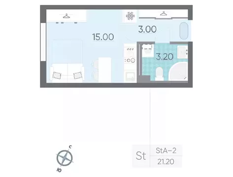 Студия Санкт-Петербург Ручьи тер.,  (21.2 м)