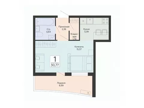 Студия Воронежская область, Воронеж ул. Туполева, 5Н (30.77 м)