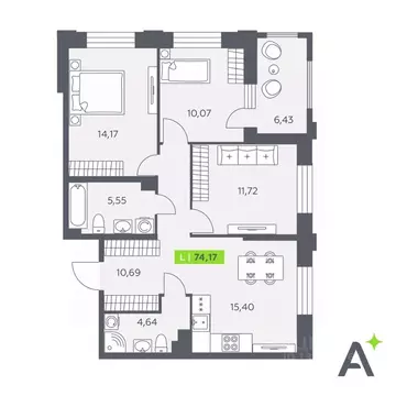 3-к кв. Ленинградская область, Всеволожский район, Заневское городское ...