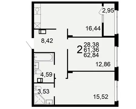 2-к кв. Тульская область, Тула Флагман жилой комплекс (61.36 м)