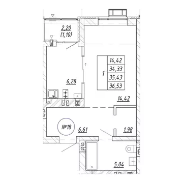 1-к кв. Калининградская область, Зеленоградск  (36.53 м)