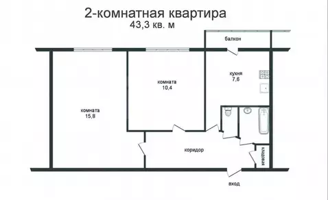 2-комнатная квартира: Воронеж, Путиловская улица, 5 (43.3 м)