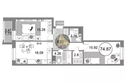 2-комнатная квартира: Санкт-Петербург, проспект Авиаконструкторов, 54 ...