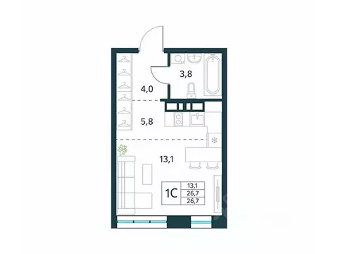 Студия Забайкальский край, Чита Хороший мкр, 15 (26.7 м)