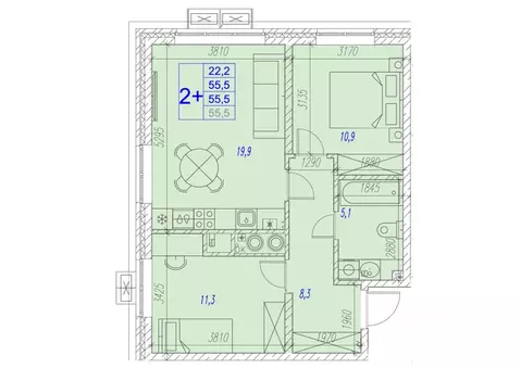 2-к кв. Астраханская область, Астрахань ул. Трофимова (55.5 м)