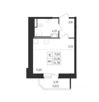 Студия Санкт-Петербург ул. Гудиловская, 9 (24.38 м)