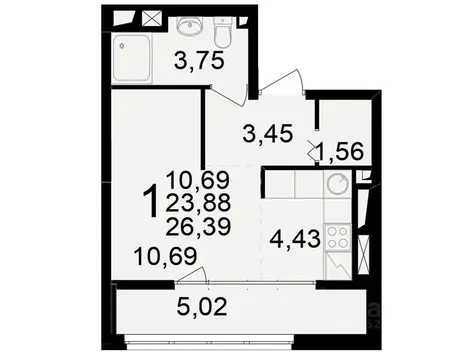 1-к кв. Рязанская область, Рязань ул. Чкалова (23.88 м)