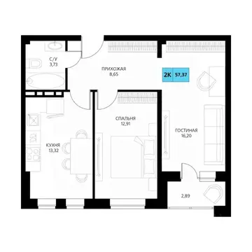 2-к кв. Дагестан, Дербент  (57.37 м)