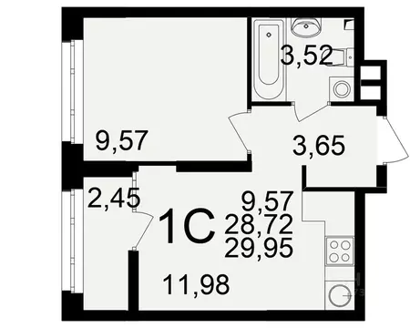 1-к кв. Рязанская область, Рязань Аура жилой комплекс (28.72 м)