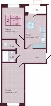 2-к кв. Чувашия, Новочебоксарск Советская ул., поз1 (65.86 м)