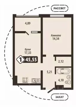 1-к кв. Брянская область, Брянск Школьный жилой комплекс (45.55 м)