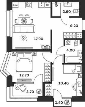 2-к кв. Тульская область, Тула ул. Михеева (63.2 м)