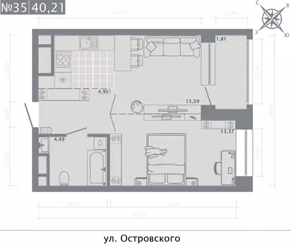 1-к кв. Татарстан, Казань Кастура Таун жилой комплекс (40.21 м)