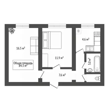 2-к кв. Башкортостан, Уфа ул. Рыбакова, 4 (45.0 м)