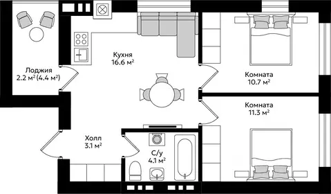 2-к кв. Калининградская область, Гурьевск Пражский жилой комплекс ...