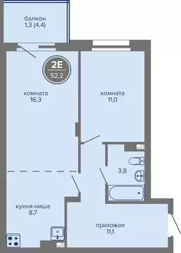 2-к кв. Пермский край, Пермь ш. Космонавтов (52.2 м)