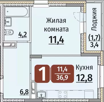 1-к кв. Чувашия, Чебоксары ул. Энергетиков, поз8 (38.6 м)