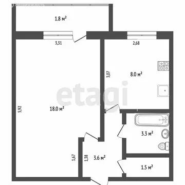 1-комнатная квартира: Ялуторовск, Тюменская улица, 55 (36 м)